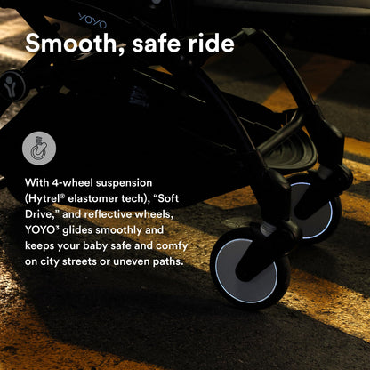Stokke YOYO3 Stroller from 6 Months - Includes Black Frame/Air France Blue Seat Cushion + Canopy - Folds in & Out in a Flash - Light & Compact - Carry-On Compatible