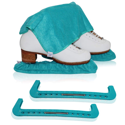 CRS Cross Ice Skate Guards, Soakers and Towel Gift Set. Essential Ice Skating Hard Guard and Soft Skate Blade Cover Accessories for Figure Skating or Hockey (Triple Teal, Large)