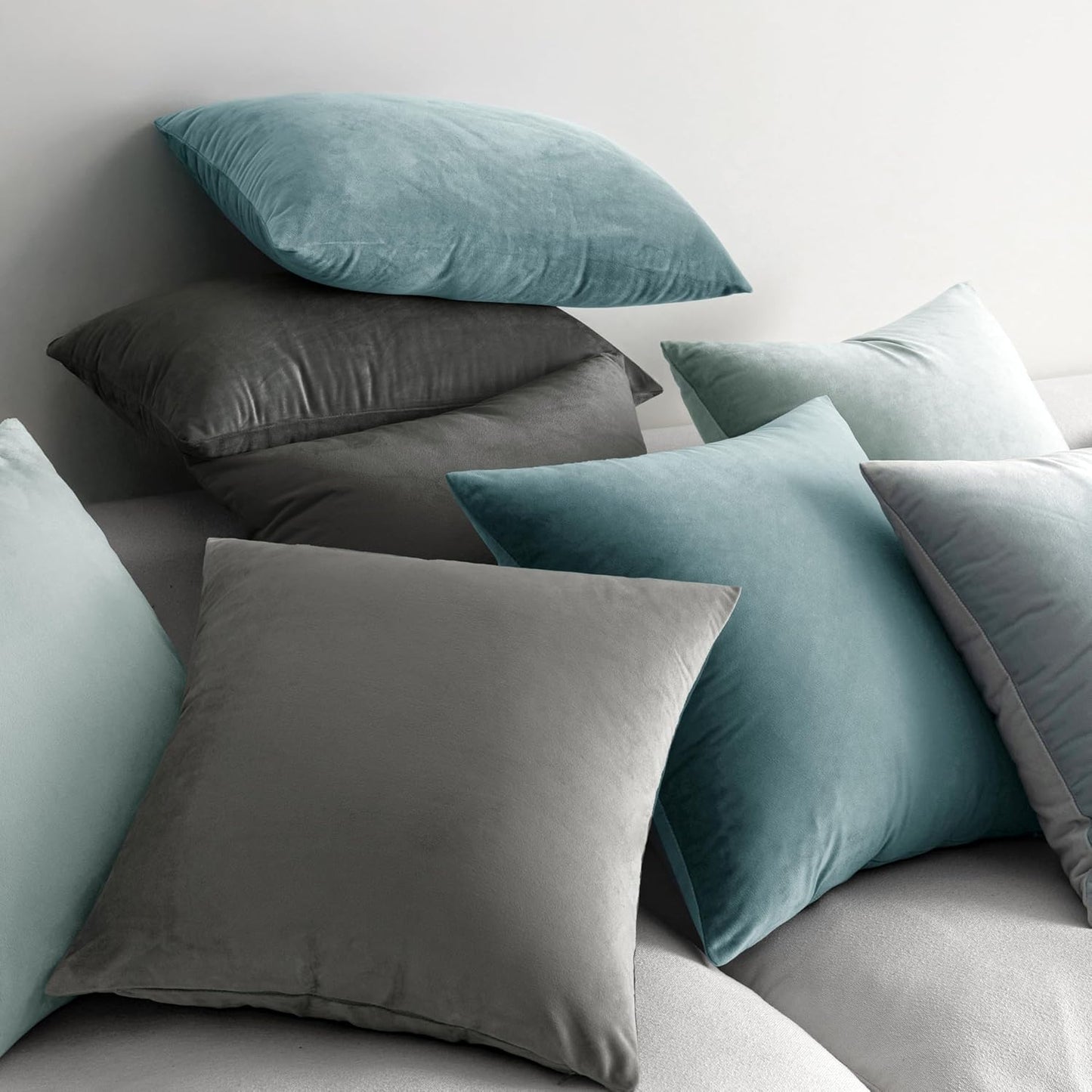 24x24 Inch Set 2 MIULEE Euro Sham Velvet Pillow Covers, of Large Square Decorative Pillows -Grey Super Soft for King