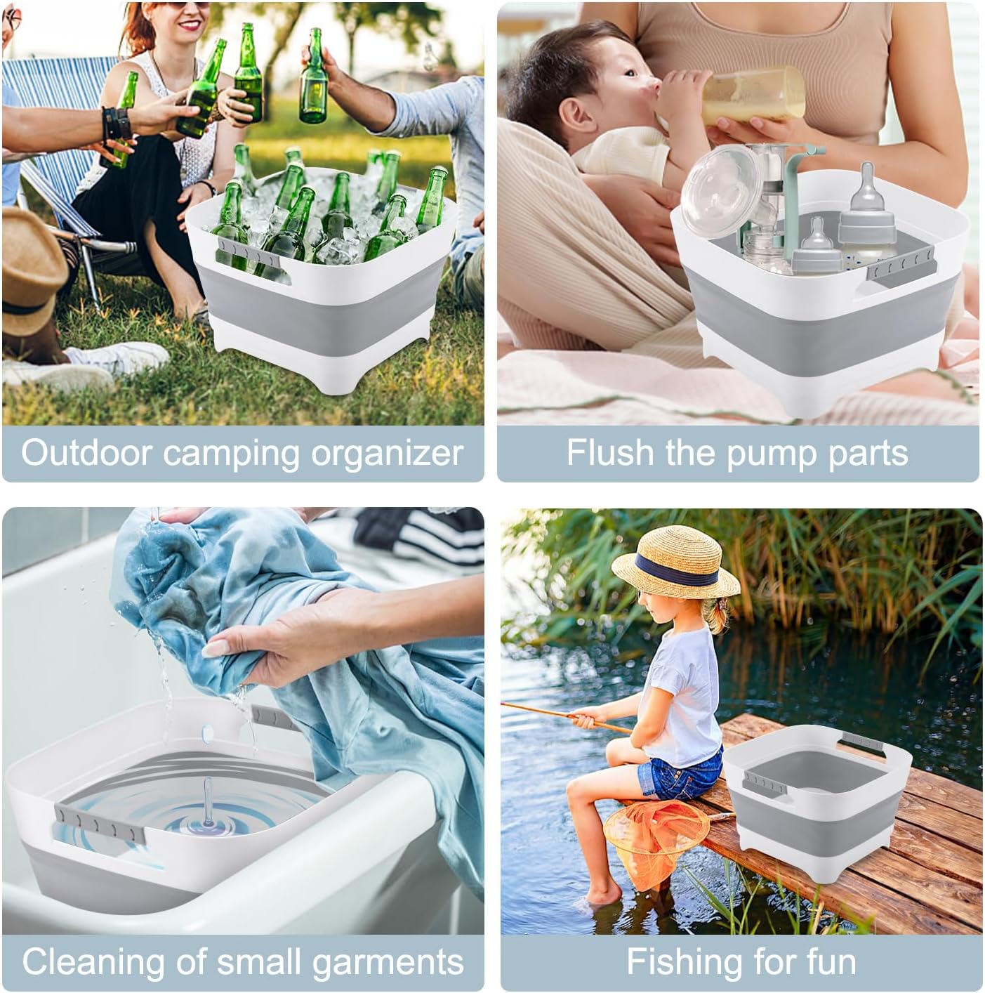 Collapsible Wash Basin with Drain Plug - Space-Saving Multiuse Tub for Washing Dishes, Vegetables - Versatile Soaking Basin for Baby Bottles, Pump Parts - Outdoor Camping Sink for RVs