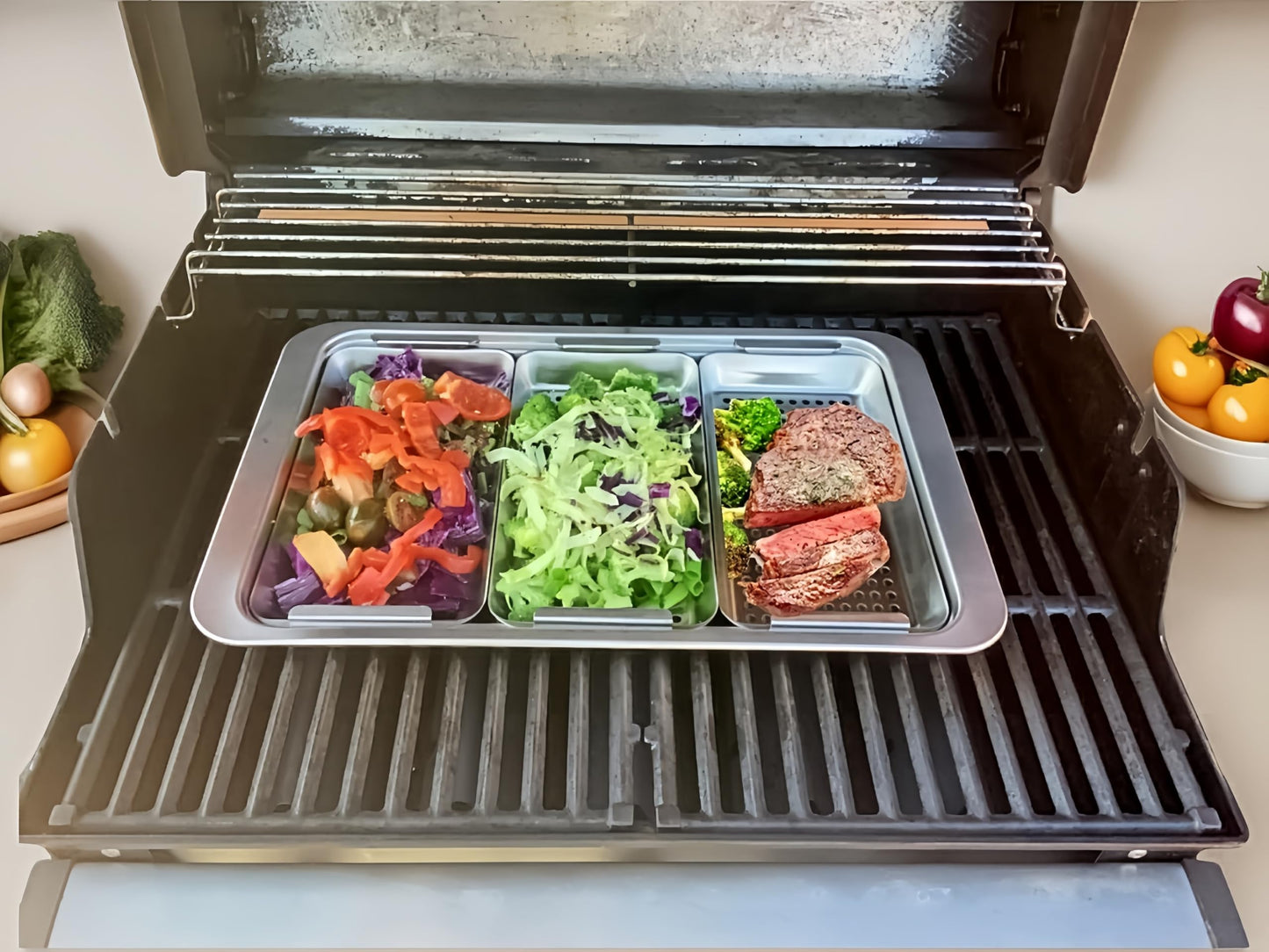 5 Pack Grill Basket for Outdoor Grill, Heavy Duty Stainless Steel Vegetable Grill Pans, Serving Tray BBQ Serving Platters with Holes for Grill Fish,Vegetable,Meat,Prep Food Veggie and Seafood