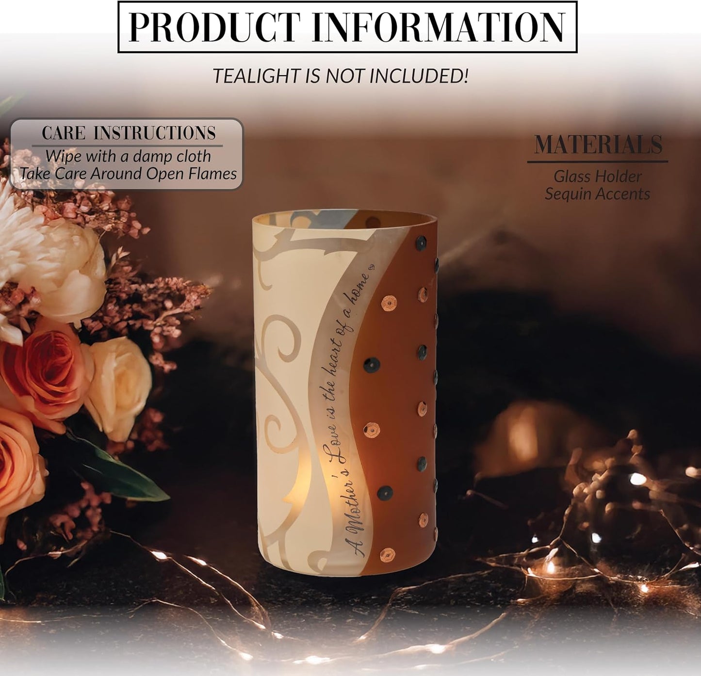 Pavilion Gift Company A Mother's Love Glass Cylinder Candle Holder, 6", Brown, Beige