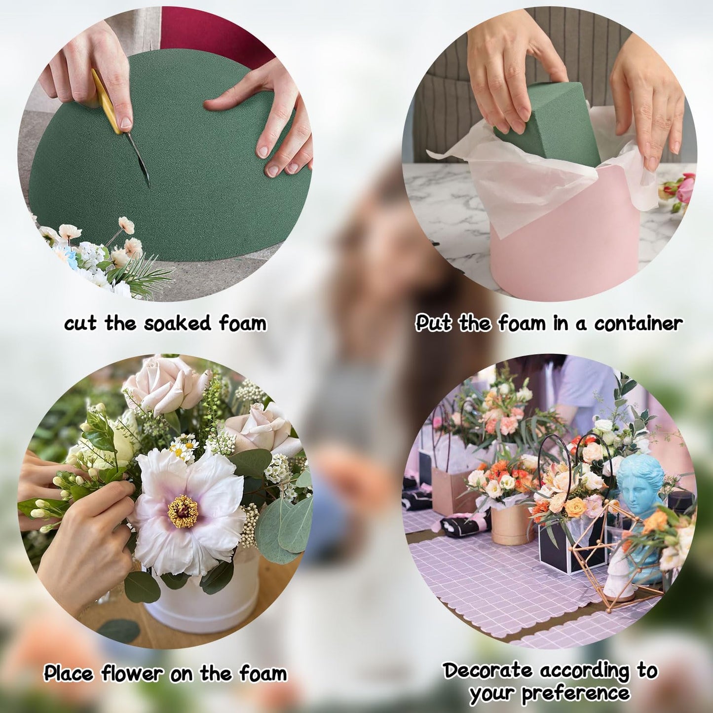 STEFORD 4 PCS Round Floral Foam Blocks Half Balls, Wet & Dry Green Flower Foam for Fresh and Artificial Flower Arrangements (7.5 x 3.7 Inches)