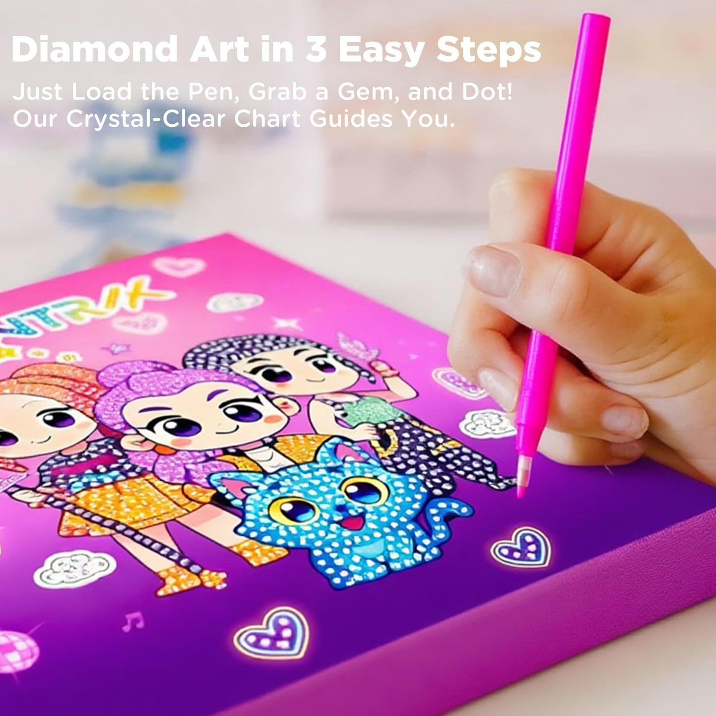 ZEHYRNE Diamond Art Compatible with KP0P Demon Movie Hunter Fans, Art and Crafts Kits for Girls Age 8-12 6-8, DIY Gem Art 丨Birthday Children's Day Gift, Bedroom Decor. with Wooden Stand