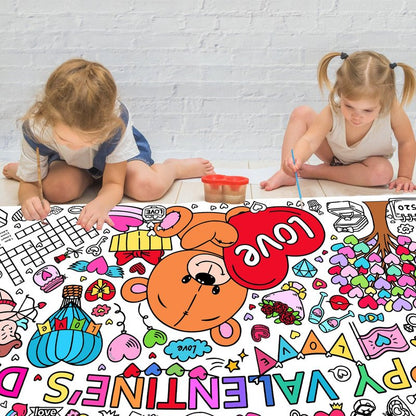 EUVBOKW Giant Valentine's Day Coloring Tablecloth, Large Happy Valentine Coloring Poster for Home Birthday Party Supplies, 30x72 Inches
