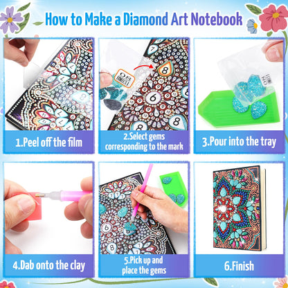 Micaracy Craft Kits for Kids Age 6-8-9-10, Presents for 5 7 11 12 Year Old Girls Notebook Diamond Art Painting Kit Arts and Crafts for Kids Toys for 5-10 Year Old Girl Gifts Diary (2 pcs)