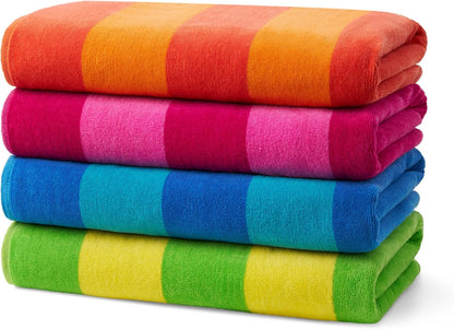 29" 58" 100% (4 Pack) Kaufman - Soft Oversized Beach Towels in Bulk | x Velour Striped Towel | Absorbent, Quick-Drying