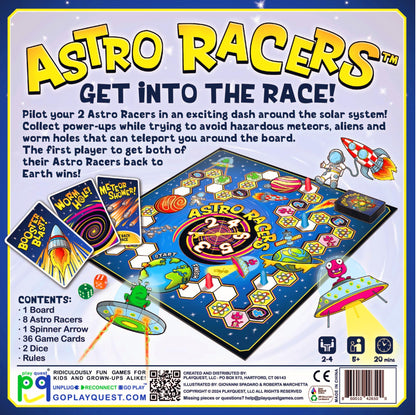 Astro Racers Board Game, Fun for Kids and Adults, 2-4 Players, Ages 5+, Solar System Racing Theme, Family-Friendly Strategy Game. Educational & Skill-Building.
