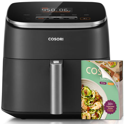 Cosori 9-in-1 TurboBlaze Air Fryer 6 Qt, PFAS-Free Ceramic Coating, 90°–450°F, Precise Heating for Even Results, Air Fry, Roast, Bake, Broil, Dry, Frozen, Proof, Reheat, Keep Warm, 120V, Dark Gray