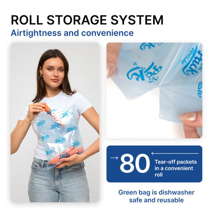 Freshpack 247 Produce Storage Bags Roll 10 x 14 Inches 1 Gallon 80 Pack Tear Off Reusable Food Storage Bags With Zipper, Bread Keeper Bag For Fruits Vegetables Meal Prep Pantry Use