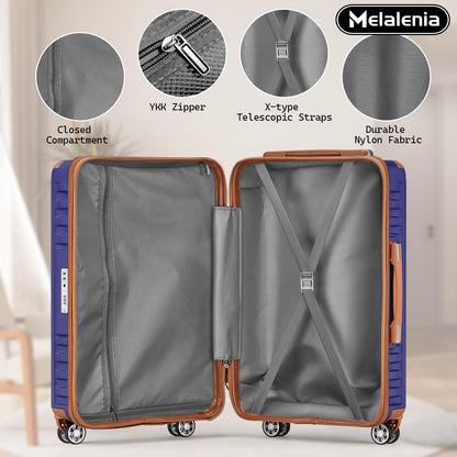 Melalenia Luggage Sets 7 Piece Hard Shell Carry on Suitcase with Spinner Wheels and TSA Lock, Lightweight Travel Duffel Bag for Women, Men, Navy Brown