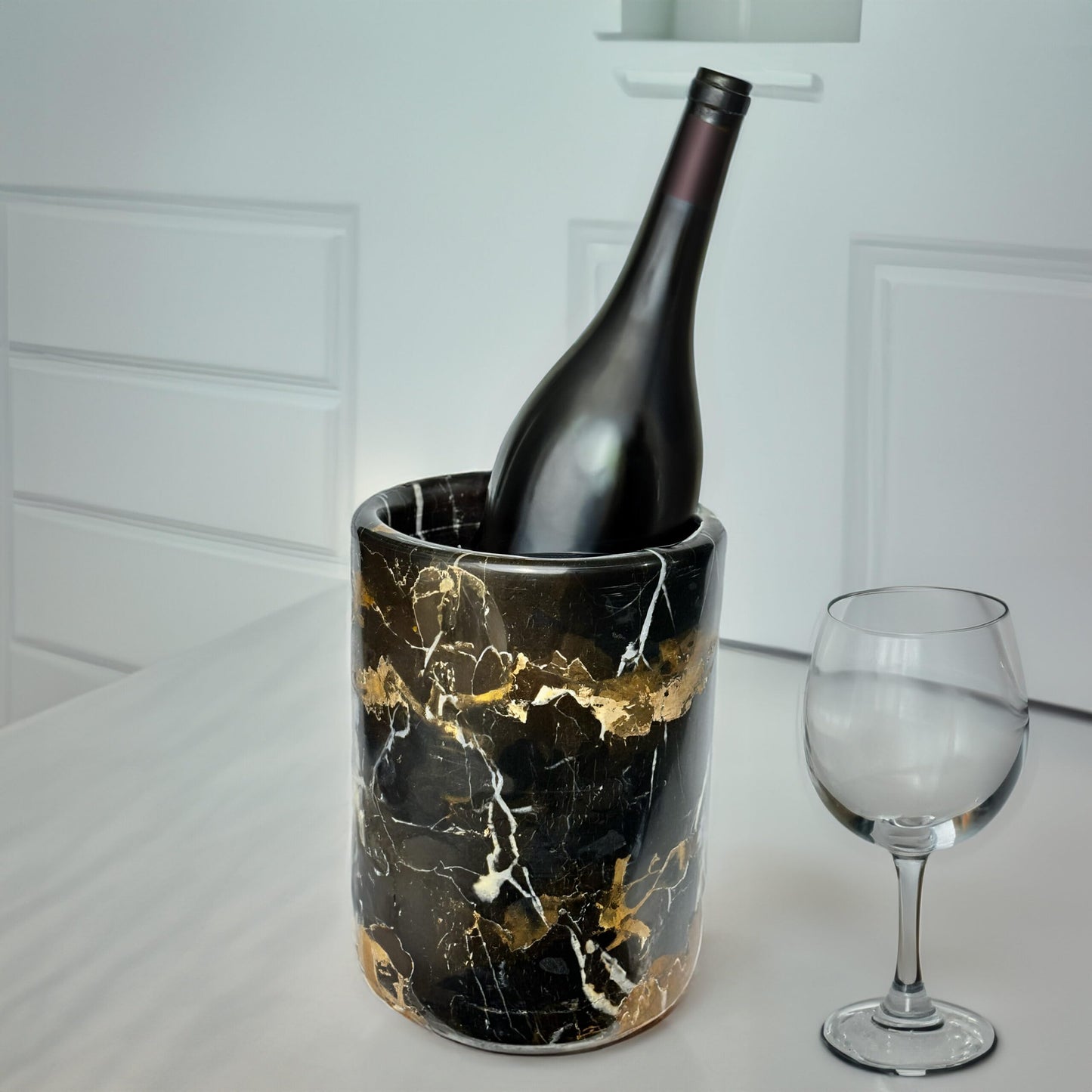 Marmor Krafts Handmade Marble Utensils Holder for Kitchen Utensil Storage and Tabletop - Organizer for Countertops, Pantry, Bathroom, Flower vase, Office & Center Table (Black & Gold)