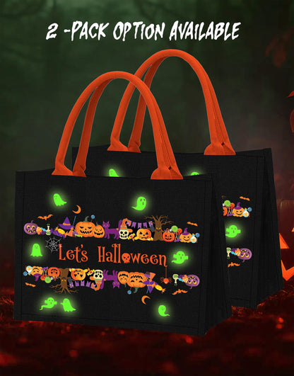 Let's Tote Halloween Canvas Candy Tote Bag With Handle, Ghosts Glow In The Dark, Great Pumpkin Halloween Party Gift. Reusable Bag for Trick or Treat, Candy Bucket. (Large 1-Pack)