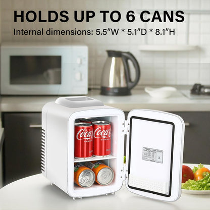 Simple Deluxe 4L/6 Can Portable Mini Fridge, Cooler & Warmer Freon-Free Small Refrigerator, for Skincare, Beverage, Food, Cosmetics, for Bedroom, Office, Dorm, White