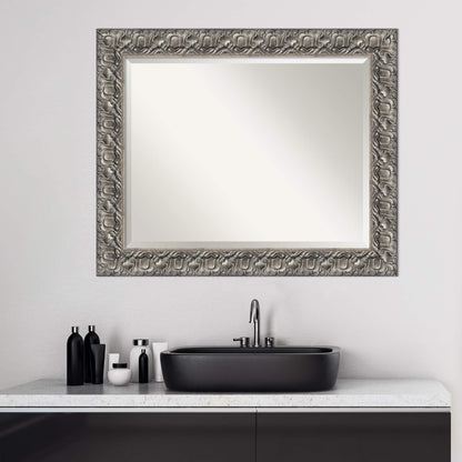 Amanti Art Silver Bathroom Mirror for Over Sink, 28x34 Silver Luxor Rectangle Vanity Mirror, Large Traditional Wood Frame, Hangs Horizonally and Vertically, Bathroom Wall Decor, Beveled Edge