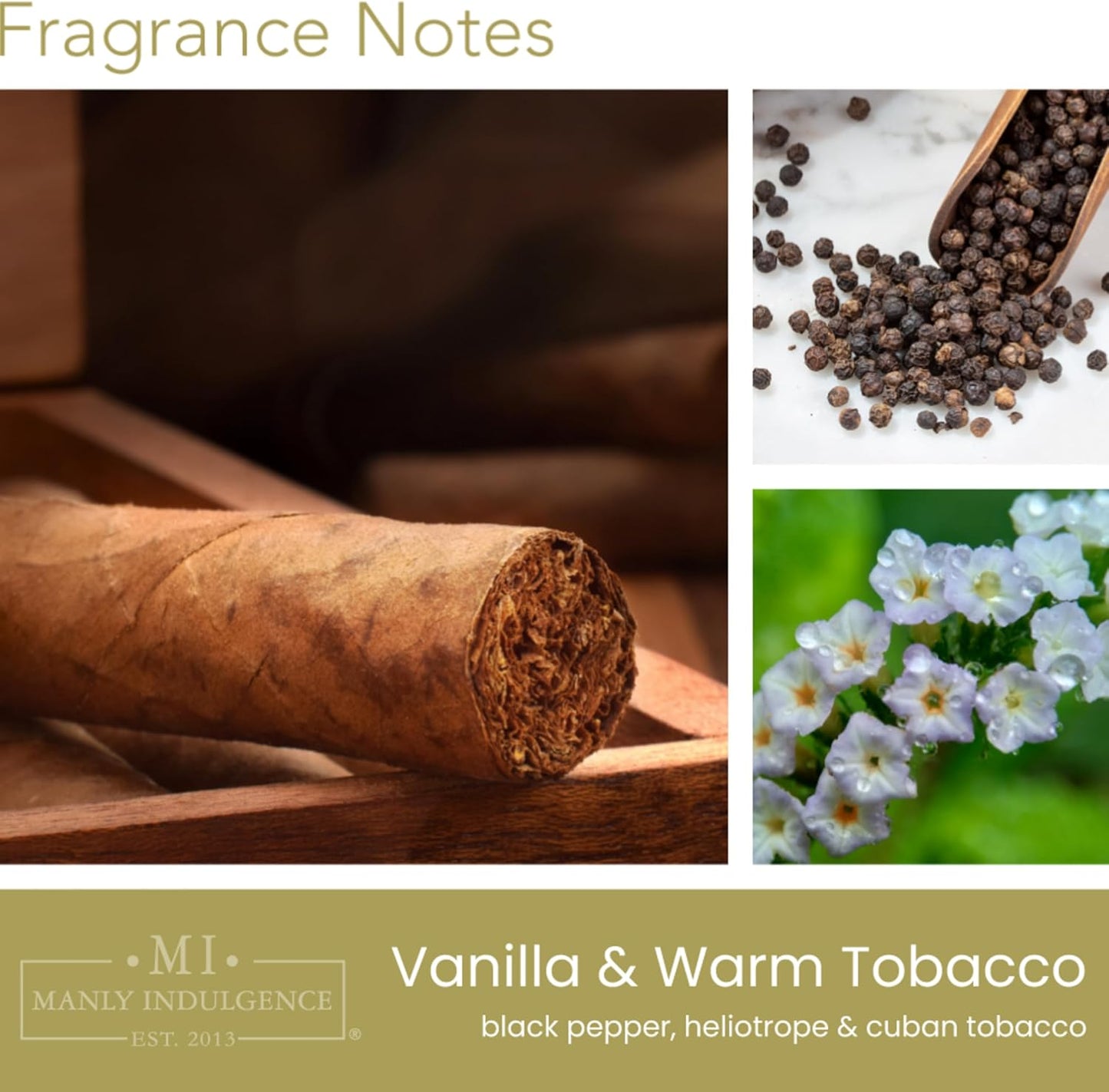 Manly Indulgence Vanilla & Warm Tobacco Scented Candles for Men, 15 oz Premium Soy Blend Wax, 60H Burn