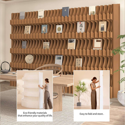 Paper Room Divider with Shelves Folding Room Divider Portable Room Partition Foldable Temporary Wall Retractable Folding Screen for Home, Office, Studio, Exhibition