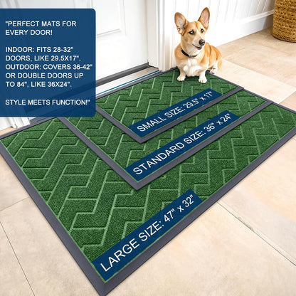 OLANLY Waterproof Front Door Mat - All-Season Sturdy Natural Rubber | Low Profile Herringbone Design (Green, 29.5x17)