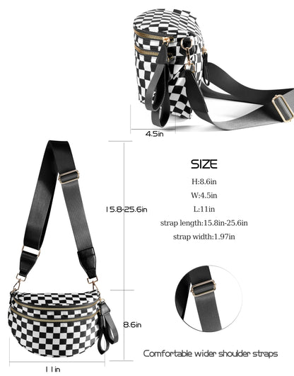 Spacious Checkered Nylon Crossbody Bag Bum Bag Checkered Handbags Wallets for Women