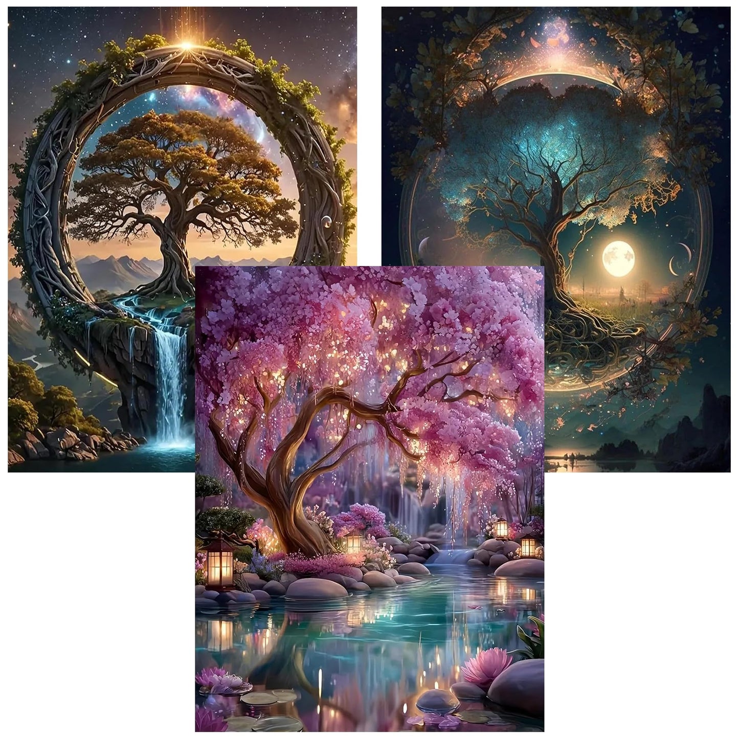 Xylogist 3 Packs Tree of Life Diamond Art Kits for Adults, Tree of Life Diamond Painting for Beginners, 5D DIY Full Drill Diamonds Gem Craft Art Home Wall Decor 12x16 Inch