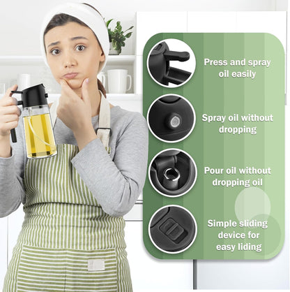 Oil Dispenser for Kitchen, 2 in 1 Oil Sprayer and Dispenser Spray Bottle, 16oz/470ml for Cooking, Barbecue, Salad