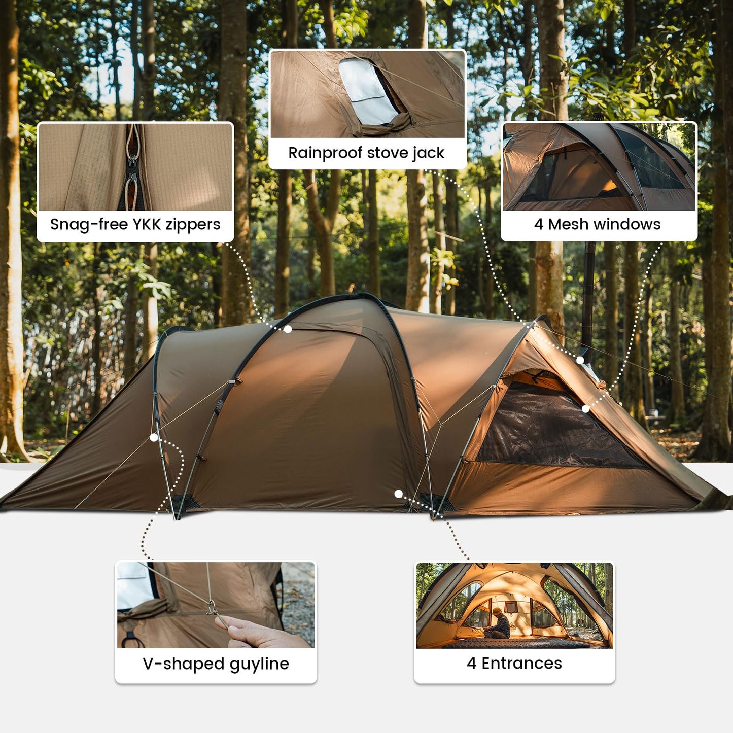 OneTigris ORBITIS Hot Tent, Waterproof 4 Person Tent with Full Size Footprint, 4 Season Tents for Camping, Hiking, Bushcraft, Car Trips