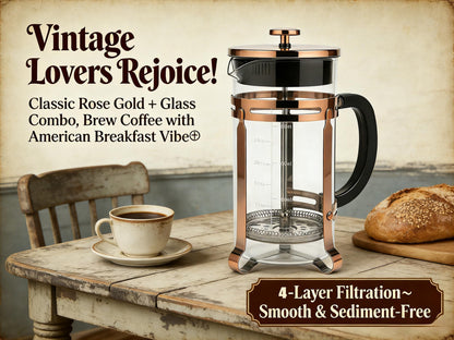 PSAVGLA French Press Coffee Maker 21 oz, 304 Stainless Steel Double Mesh Filter, Borosilicate Glass, Heat-Resistant, BPA-Free, Ideal for Home, Office & Gift (copper, 21oz)