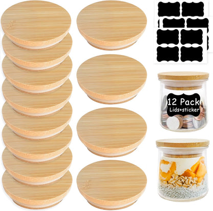 12 Oui Bamboo Wood Yogurt Jar Lids - Pcs, Leak Proof, Equipped With Silicone Sealing Ring