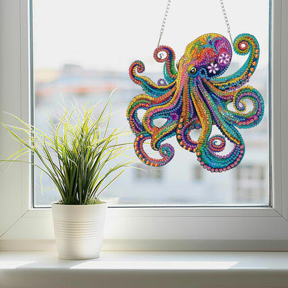 SENQAO Octopus Diamond Art Hanging Kit for Adult, Special Shaped Rhinestone, DIY Acrylic 5D Diamond Art Painting Window Pendants Home Garden Wall Hanging Kits Hanging Ornament