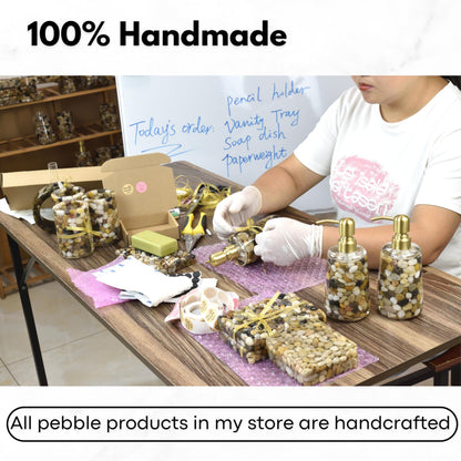 Handmade Refillable Soap Dispenser for Bathroom & Kitchen, Rocks Stone Soap Dispenser with Gold Stainless Steel Pump