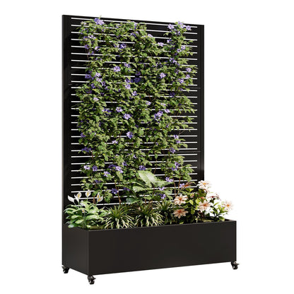 Nevoc Metal Raised Garden Bed, Outdoor Planter Box with Trellis on Wheels, Weather-Resistant Plant Planter for Climbing Plants Flower Vegetables for Patio Backyard Poolside (73"x47"x16", A)