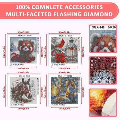 Skyboda 4 Pack Diamond Painting Kits for Kids Beginners, Christmas Animals Diamond Art Kit, DIY Full Round Drill Diamond Dot Gem Art Kits for Adults, Home Wall Decor 12x12 inch