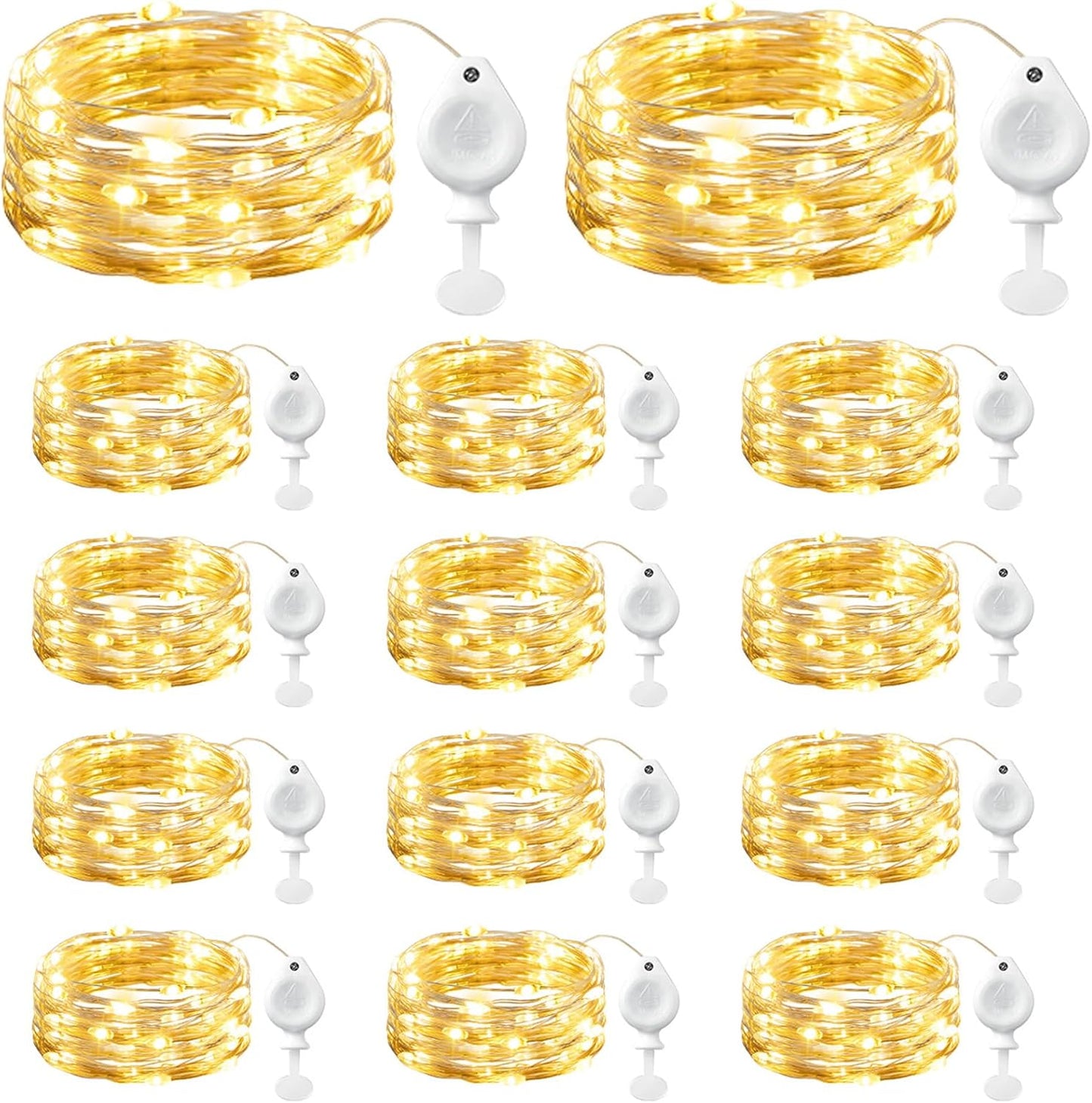 14 Pack 7ft 20LED Brightown LED Fairy Lights Battery Operated String Lights, Waterproof Silver Wire Twinkle Lights