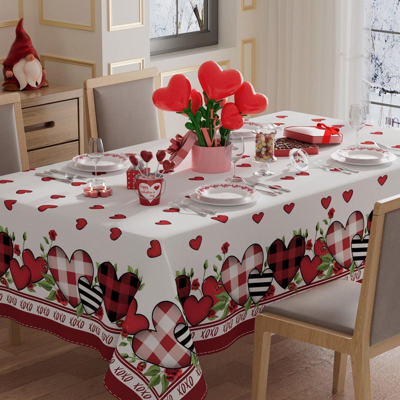 XCHI Plaid Love Hearts Valentine’s Day Tablecloth Rectangle Table Cloth Washable Table Covers for Indoor Outdoor Dining Home Party Decorations 60x84 Inch