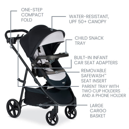 Britax Willow Brook S+ Travel System, Infant Car Seat Stroller Combo With Willow S Infant Car Seat, Alpine Base, and Brook+ Stroller; ClickTight Technology, SafeWash Insert and Cover — Glacier Onyx