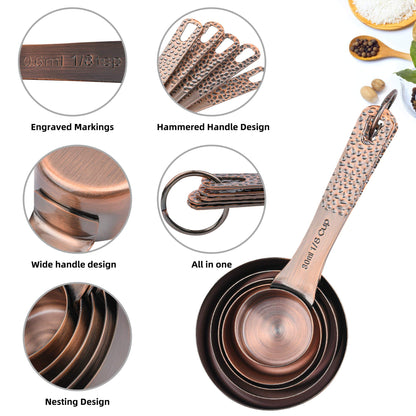 Smithcraft Measuring Cups and Spoons Set 14, Copper Measuring Cups and Spoons Set for Dry & Liquid, Metric & US Stainless Steel 6 Measure Cups and 7 Spoons Set w/Leveler for Kitchen & Baking