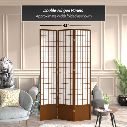 Red Lantern 7 ft. Tall Window Pane Shoji Screen - Walnut - 3 Panels