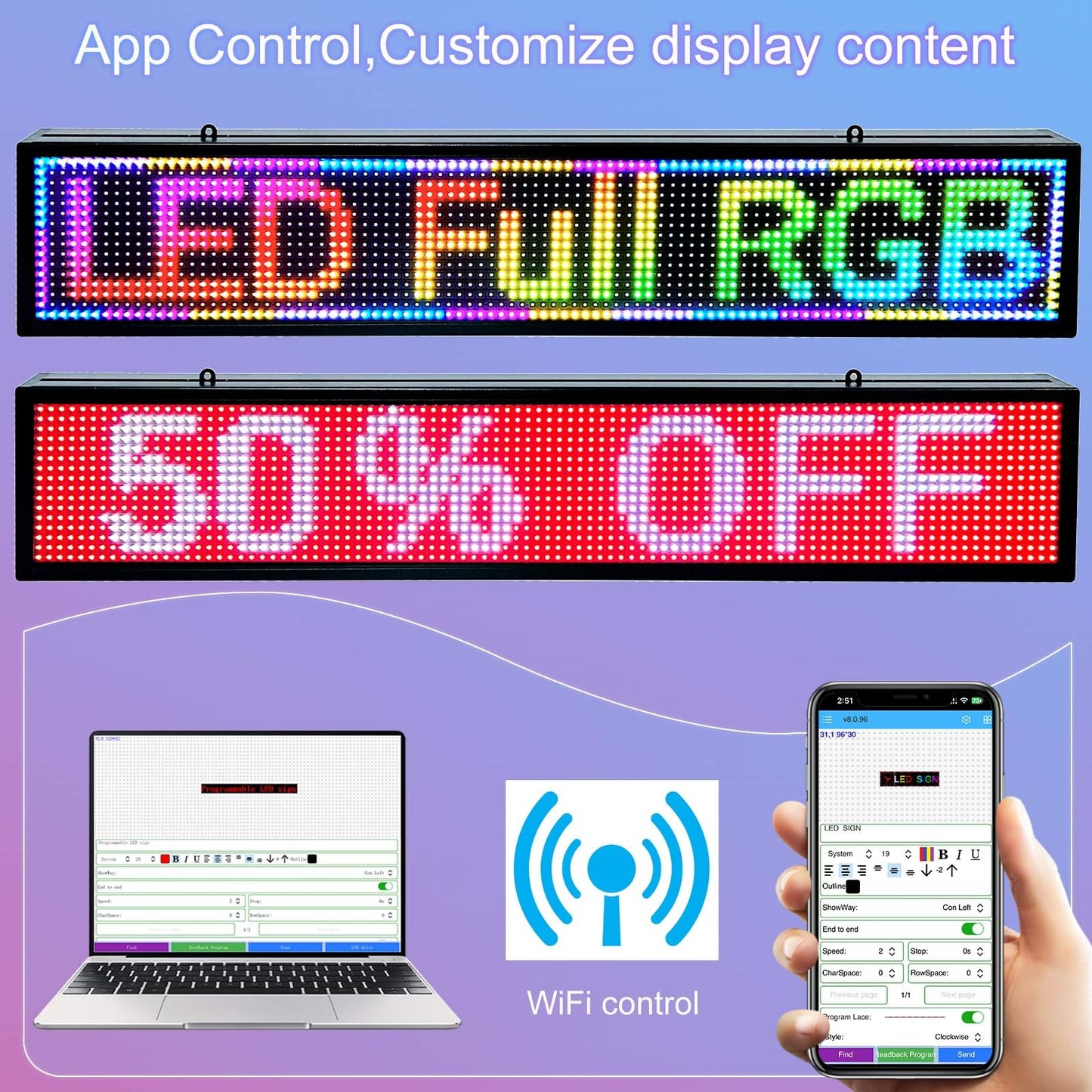 P10 Programmable Scrolling Led Sign Outdoor Signs For Businesse Custom Message Board Digita Display Advertising Screen Bar Word Light Wifi Control High Brightness Neon Sign 39"X8"