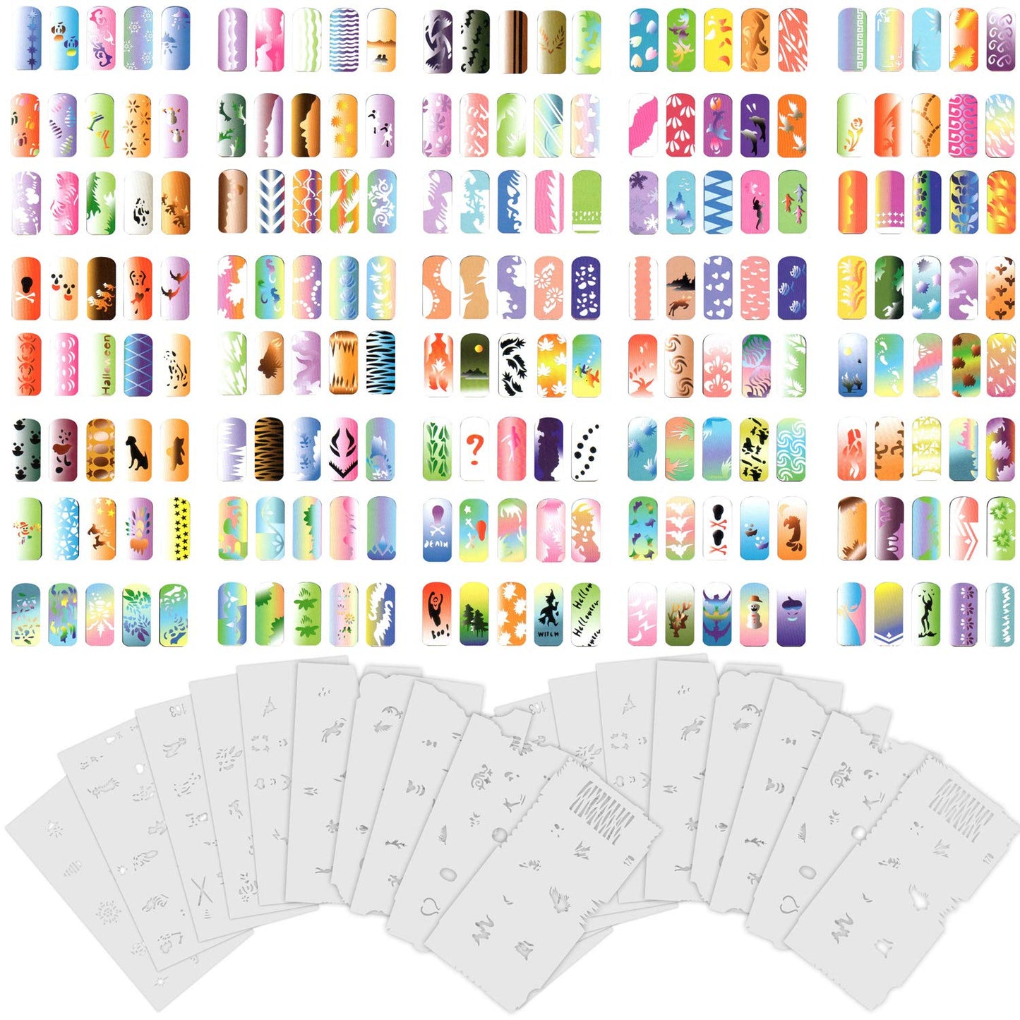 Custom Body Art Airbrush Nail Stencils - Nail Art Stencils Set #9: 300 Unique Designs from 20 Individual Templates