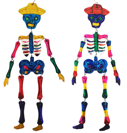 Mexican Tin Ornaments - Day of The Dead Decorations, Two Skeletons, Christmas Decor, Dia de Muertos, Sugar Skull for Tree, Calaveras de Azucar