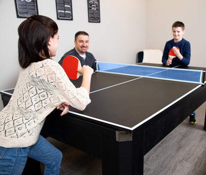 Hathaway Park Avenue 7 Ft Pool Table Combo Set with Benches and Complete Game Accessories - Billiard Table with Ping Pong and Dining Top - Engineered Wood Frame, Black Finish, Red Felt