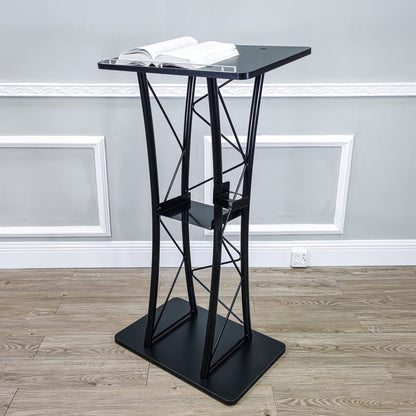 FixtureDisplays® Wood (MDF) Top, Metal Truss Podium Pulpit Lectern 23.8 X15.9 X46" with A Cup Holder Black 21854-X-NEW-NPF