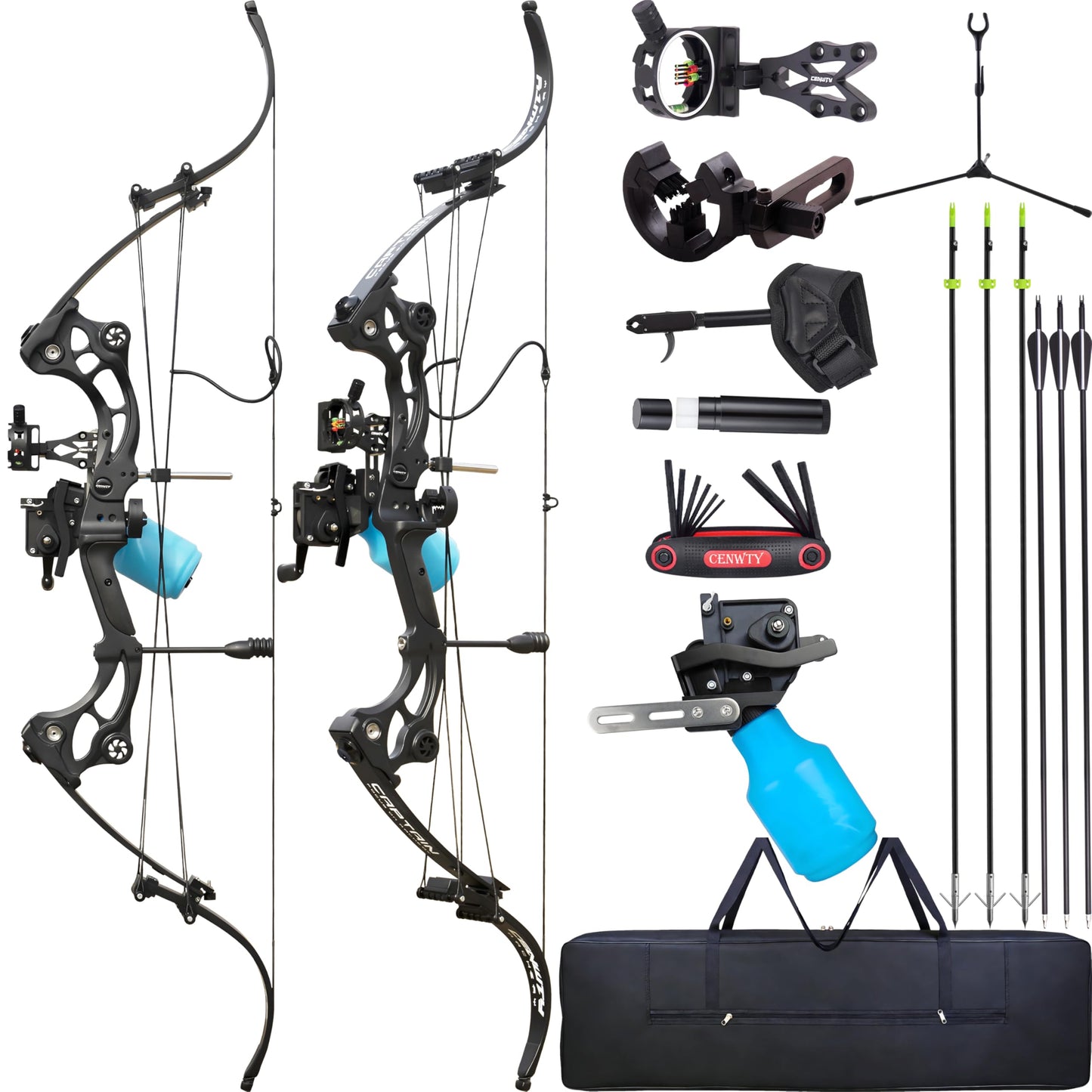 Bowfishing Bow Recurve Bow 30-45 Lbs Adjustable American Hunting Bow Compound Bow for Outdoor Hunting Shooting Fishing Right Hand (Black)