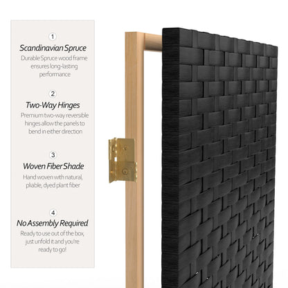 Red Lantern 3 ft. Short Woven Fiber Folding Screen - 8 Panel - Black