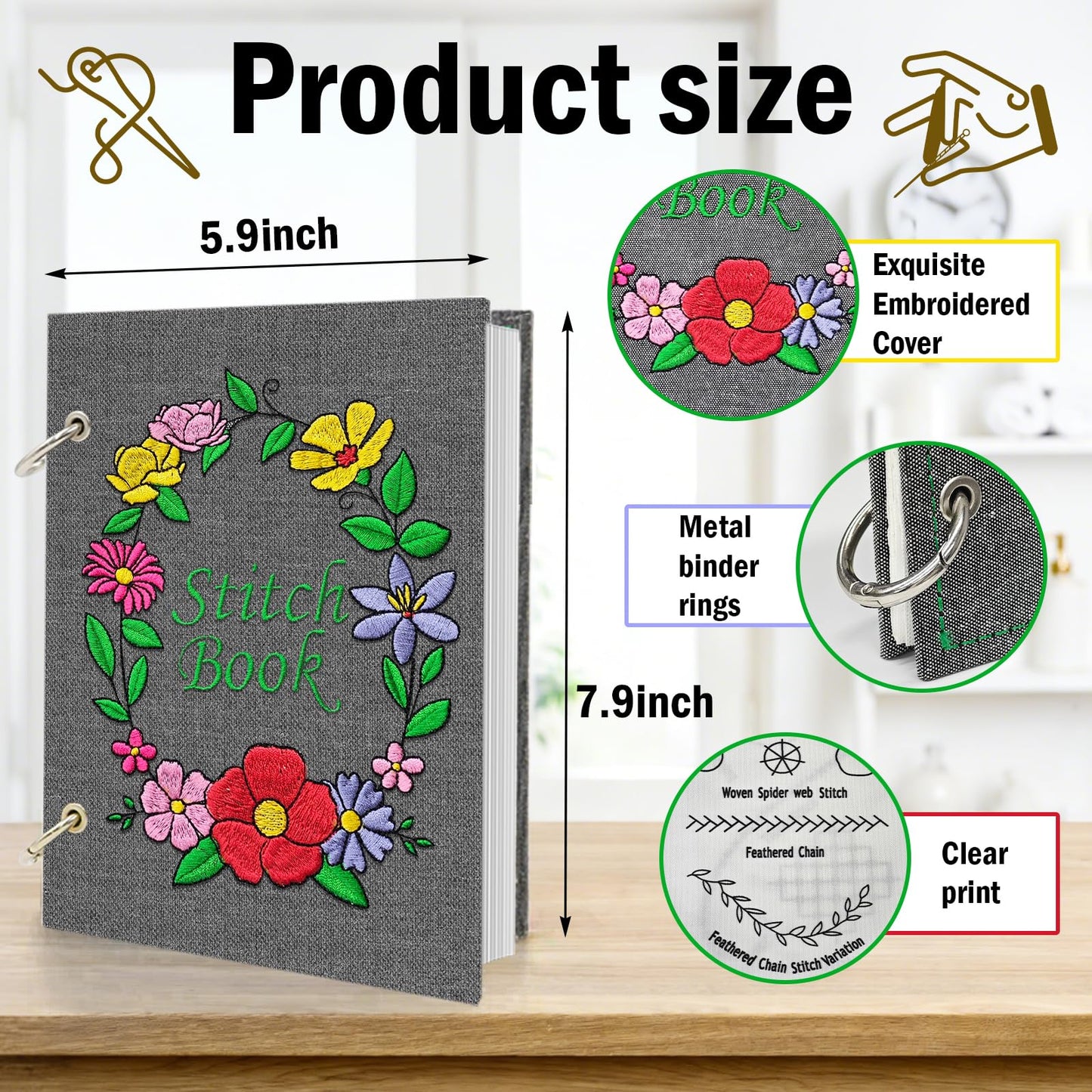 2026 Upgraded Embroidery Stitch Book Kit, 106 Patterns DIY Book Embroidery Kit with Full Tools and Tutorial, Portable All-in-One Hand Beginner Embroidery Book for Adults & DIY Craft Lovers