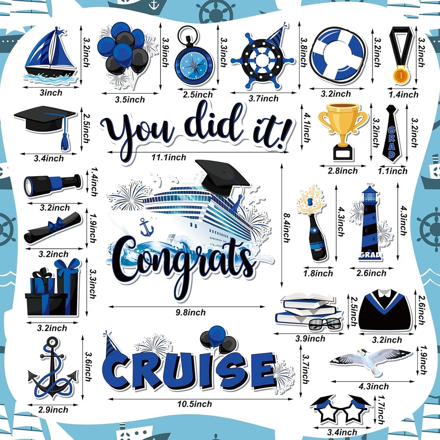 Lounsweer 24 Pcs Graduation Cruise Door Decorations, 2024 Congrats Grad Hat Magnet for Cabin Door, Refrigerator