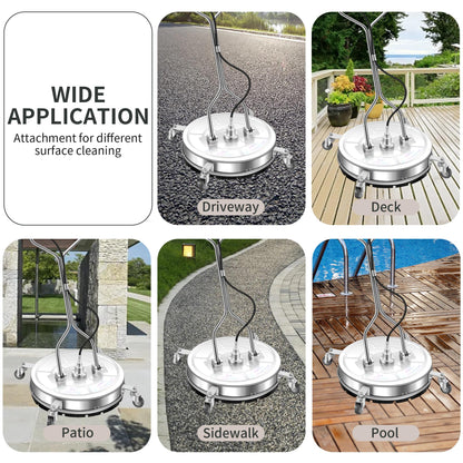 24" Pressure Washer Surface Cleaner with 4 Wheels - Stainless Steel Dual Handle Surface Cleaner for Pressure Washer Attachment for Concrete, Patio, Sidewalk, Deck and Driveways - PWS 24