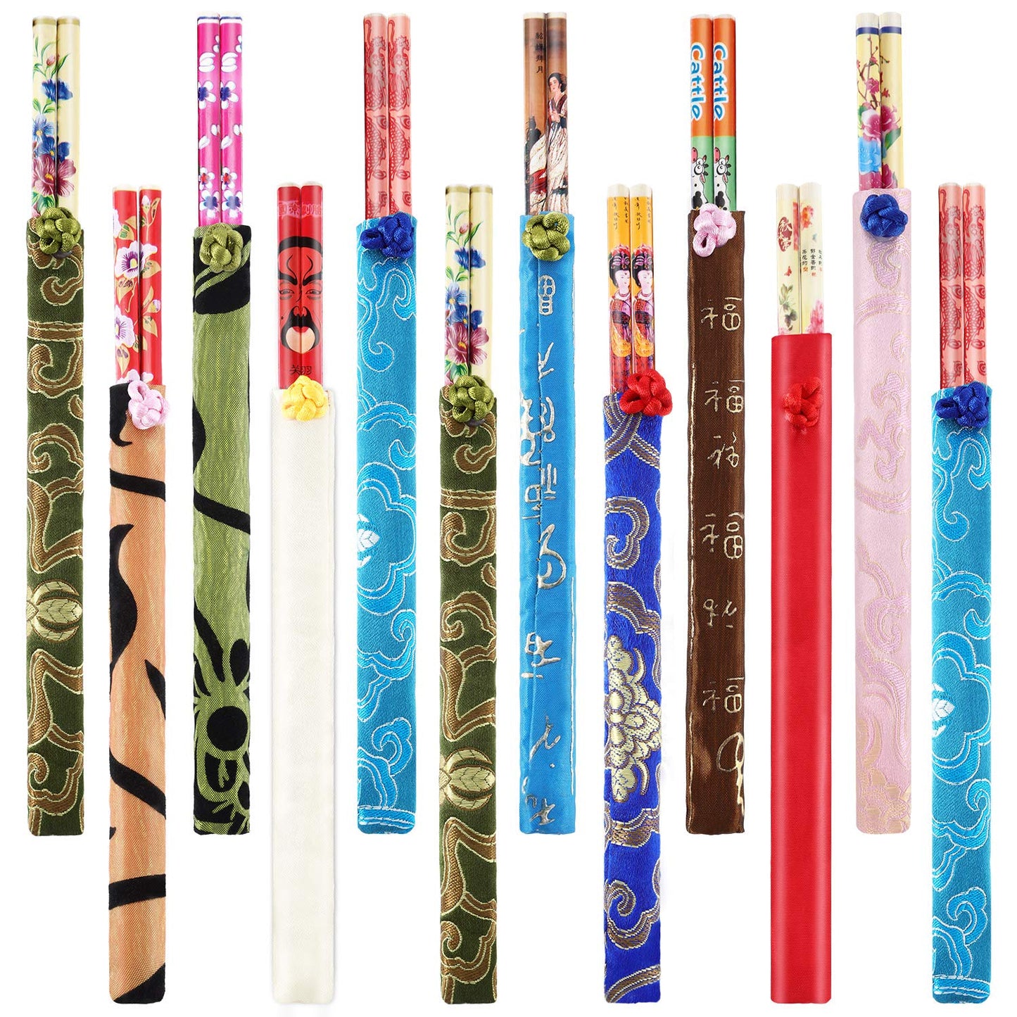 Hotop 20 Pairs Chinese Bamboo Chopsticks Reusable with Elegant Silk Brocade Pouch Multicolored Nonslip Chopstick Gift Set for Asian Dishes Sushi Rice Noodles Chinese