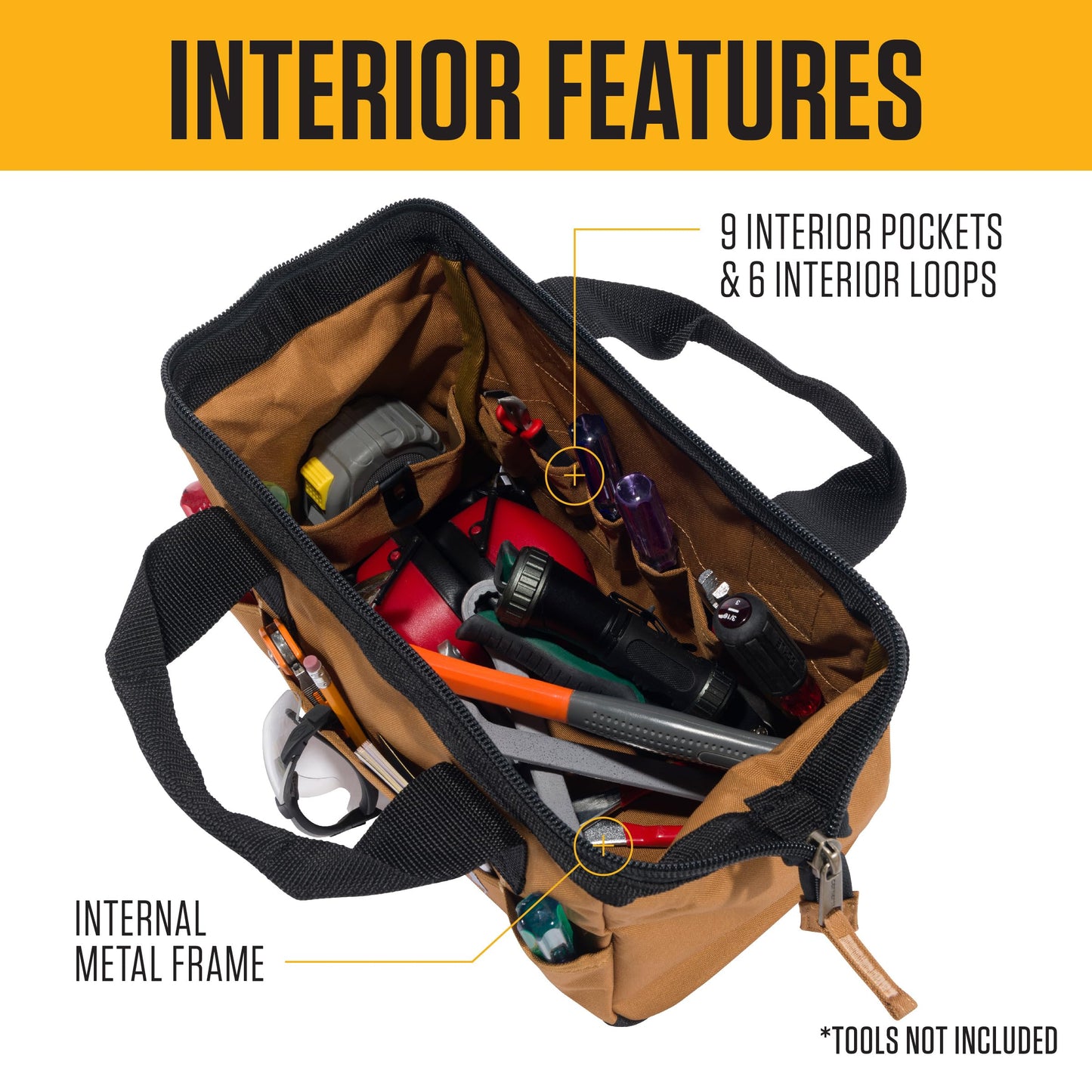 Carhartt Onsite Tool Bag, Durable Water-Resistant, Tool Storage Bag, Midweight, 13-Inch 15 Pocket, Carhartt Brown
