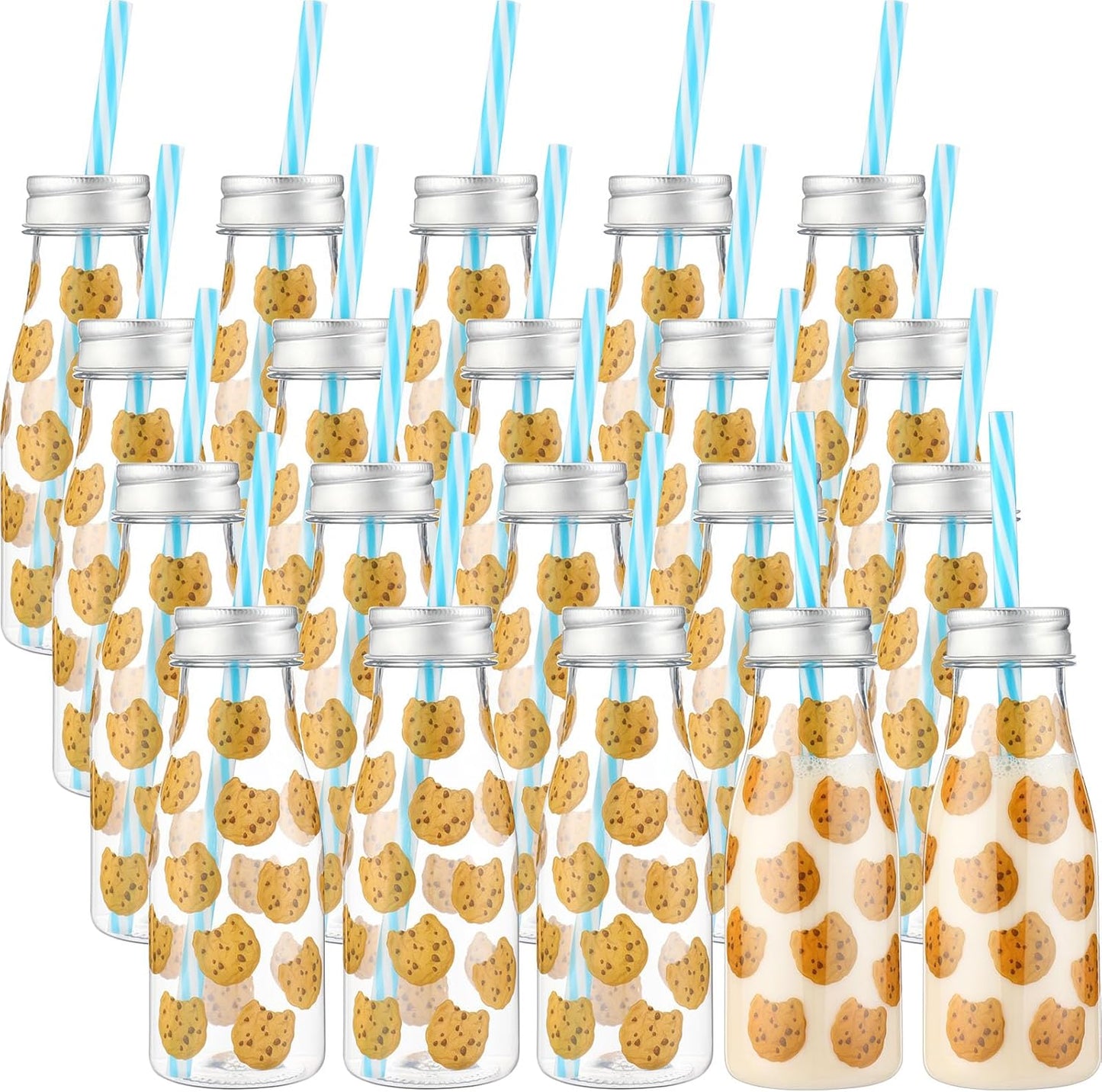 20 300 Yungyan Pcs Plastic Cookies Milk Bottles with Straws and Lids Small Clear Milk Jar with Lids Mini Juice Bottles